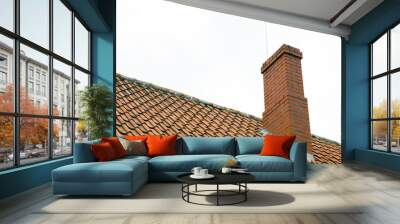 Brick chimney building, house roof
 Wall mural