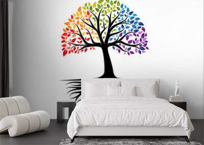 Abstract colorful tree logo design, root vector - Tree of life logo design inspiration Wall mural