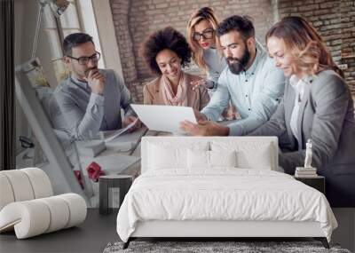 Business people sitting at corporate meeting Wall mural