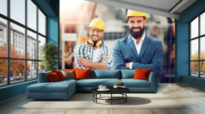 Construction specialist and worker outdoors. Wall mural