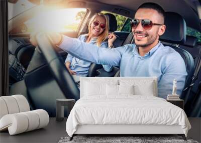 Couple in the car Wall mural