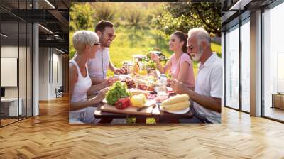 Family having lunch on a sunny day Wall mural