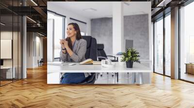 Female entrepreneur with computer working in modern office. Technology,people and business concept. Wall mural