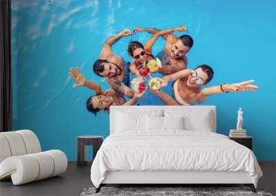 Group of friends have pool party Wall mural