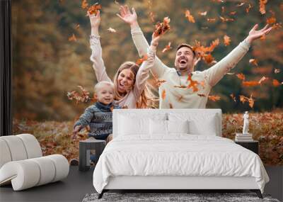 happy family in autumn park Wall mural