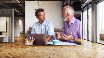 Two businessmen working on laptop Wall mural