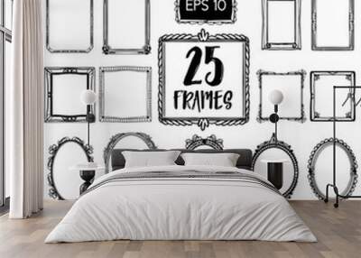 Collection 25 of beautiful hand draw frames. Vintage style. Wall mural