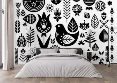 collection of black ethnic elements. the nordic spring set for design Wall mural