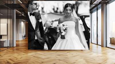 Black and white photo of the gorgeous couple Wall mural