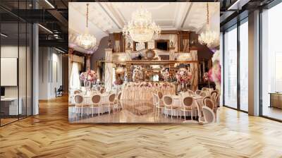 Luxurious dinner hall arranged for rich wedding party Wall mural