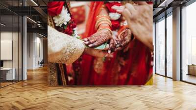 Ritual with coconut leaves during traditional Hindu wedding ceremony Wall mural