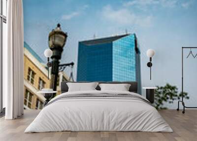 Building facades, lamp post and a clock on Main Street in downtown Lexington, Kentucky Wall mural