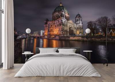 Beautiful night landscape back view of Berlin Cathedral Germany by long shutter speed style Wall mural