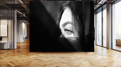 Beautiful woman in black till, black and white photography Wall mural