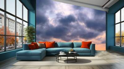 evening epic sky with blue stormy clouds Wall mural