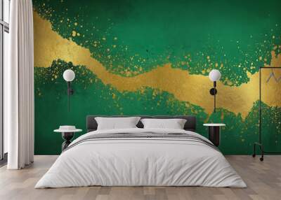 modern green background with golden paint Wall mural