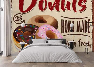 Vintage Donuts metal sign.Retro poster 1950s style. Wall mural