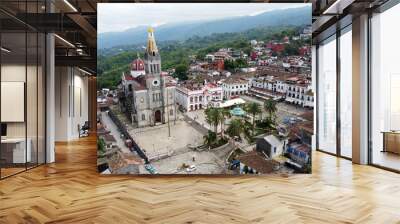 View of traditional town in Mexico, Cuetzalan del Progreso in Puebla Wall mural