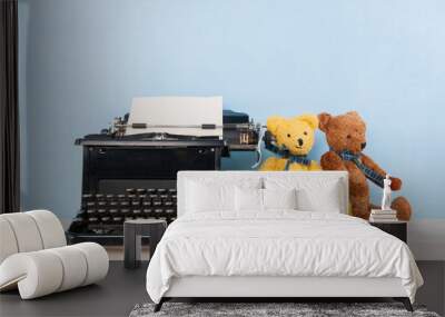 Vintage bears and typewriter Wall mural