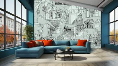 historic italian architecture collage seamless pattern Wall mural