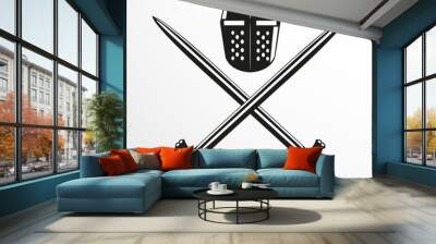 Combat helmet and two swords. Vector illustration. Wall mural