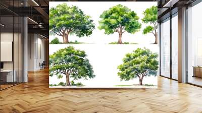 Collection of watercolor green tree isolated on white background. PNGs transparent background. AI Generative. Wall mural