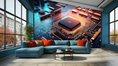 Close-up background of high-tech electronic chips Wall mural