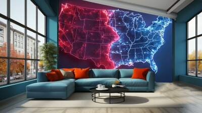 Red and Blue Digital Representation of USA Map Wall mural