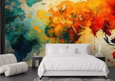 world map colorful splash Wall mural