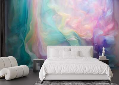 A visually stunning abstract wall adorned with an array of The vibrant tulle fabric in a vibrant pastel colors creatively folds & flowing on the polish floor  creating a sense of calmness and elegance Wall mural