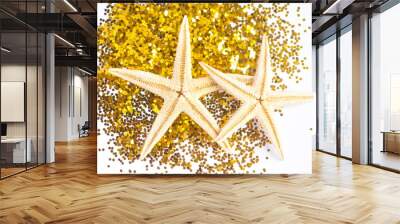 starfish on golden glitter  background Wall mural