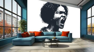 The black women. Black white vector illustration. Wall mural