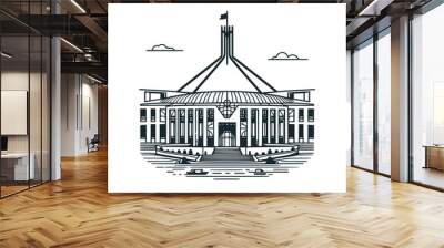 The canberra parliament building black white vector illustration.
 Wall mural