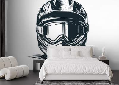 The motorcross helmet. Black white vector logo illustration.  Wall mural