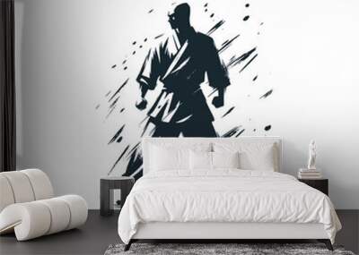 The shaolin martial art.  Black white vector illustration. Wall mural