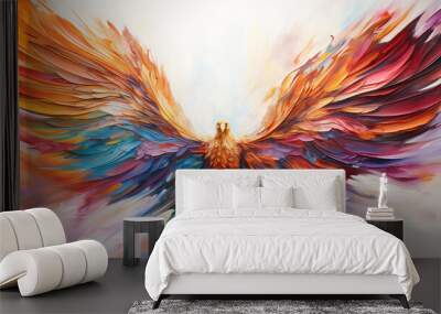 An abstract painting phoenix colorful feather background, 4K Desktop wallpaper Wall mural