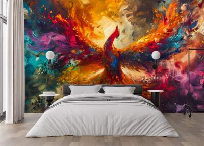 an abstract painting phoenix colorful feather background, 4K Desktop wallpaper Wall mural