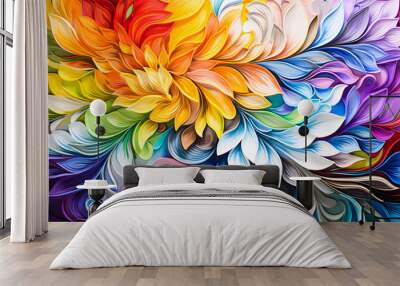 Colorful abstract background with swirls and lines in the form of a flower. 3d rendering Wall mural