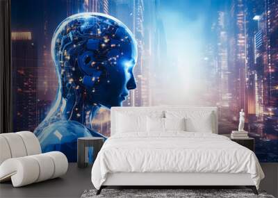 Futuristic background blending artificial and human intelligence, featuring advanced technology and digital elements, ideal for showcasing innovations and future tech Wall mural