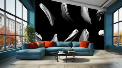 Halloween background. Set of ghosts isolated on black. 3D render illustration. Wall mural