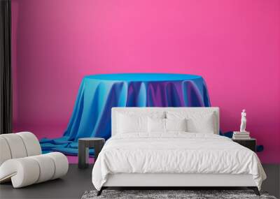 Empty podium for product display in vibrant colors, with silky material Wall mural