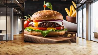 Juicy Cheeseburger with  Crispy Fries Wall mural