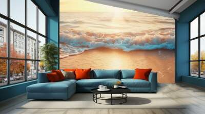 Sea sand beach. Panoramic beach landscape. Colorful golden sunset sky summer vibes. Vacation travel holiday banner (4) Wall mural