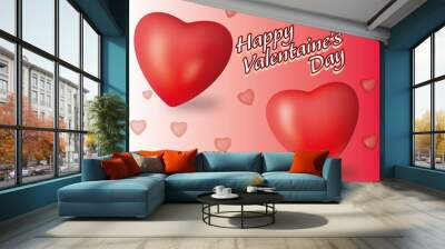 Valentine's Day card with two hearts and lettering. Wall mural