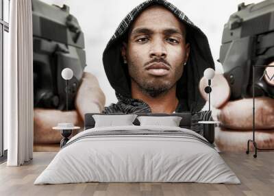 Angry Black Male Adult with Handguns Wall mural