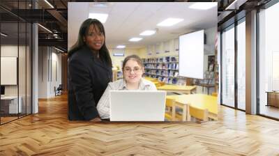 Teacher and Student in Library Wall mural