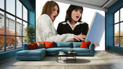 two beauitiful young business women with laptop Wall mural