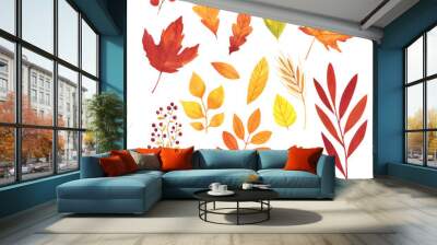 Watercolor autumn leaves set. Hand painted illustration. Wall mural