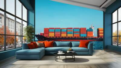 Container ship, digital ocean logistics, futuristic maritime routes, advanced freight transport Wall mural