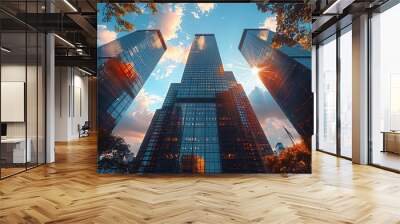 city skyline at sunset Wall mural